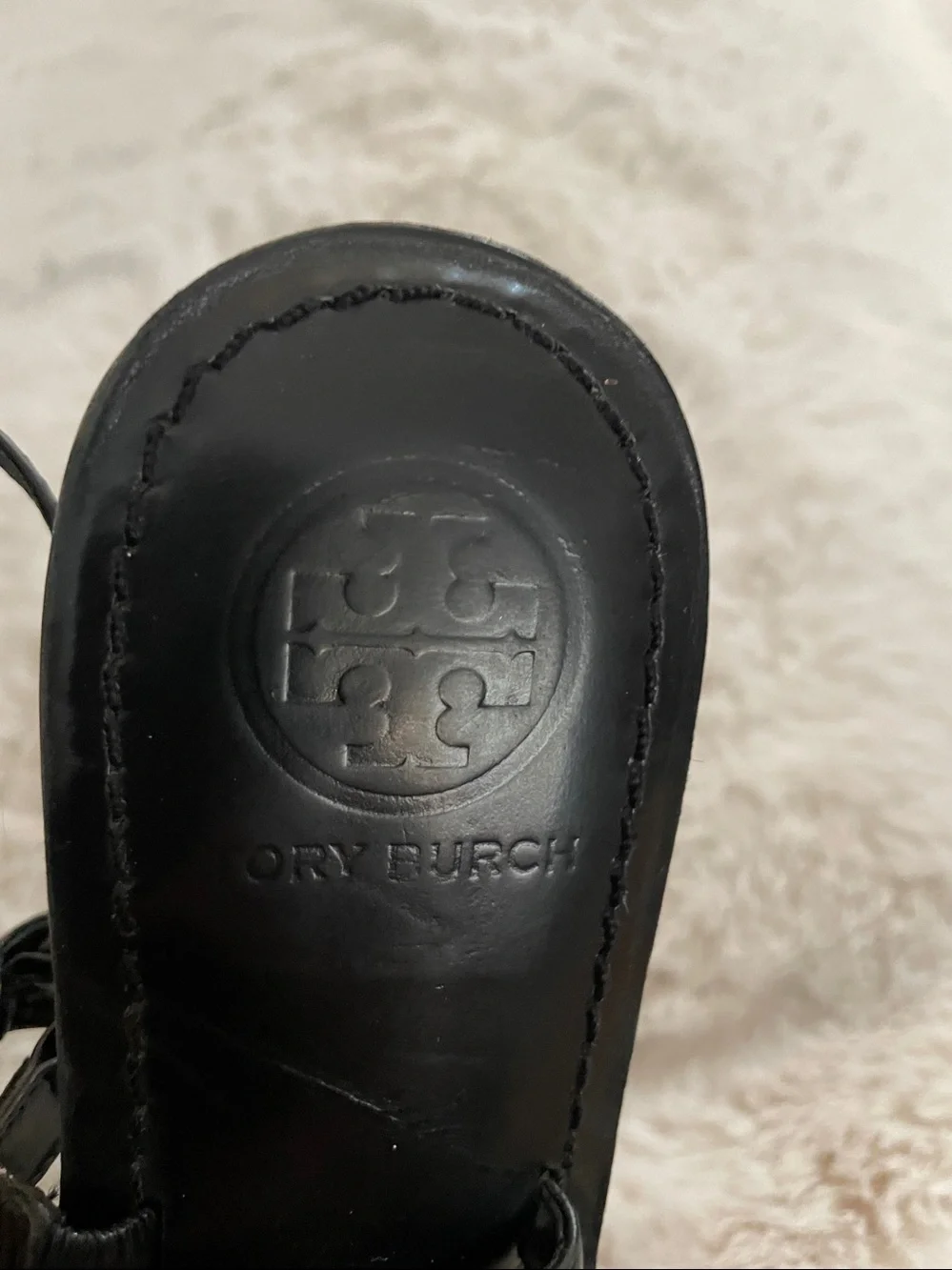 Tory Burch Black Leather Sandals with Gold Logo Medallions 6.5